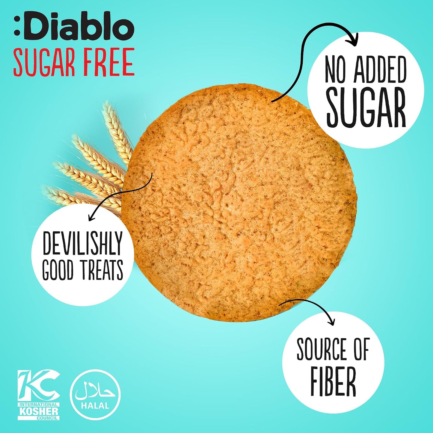 Diablo No Added Sugar Digestive Cookies – Low Sugar Snacks, Cookies Biscuits for All, Sweetened with Maltitol, Ideal for Gifting, Festive Hampers, Holiday Events & Special Occasions – 150g Pack of 1