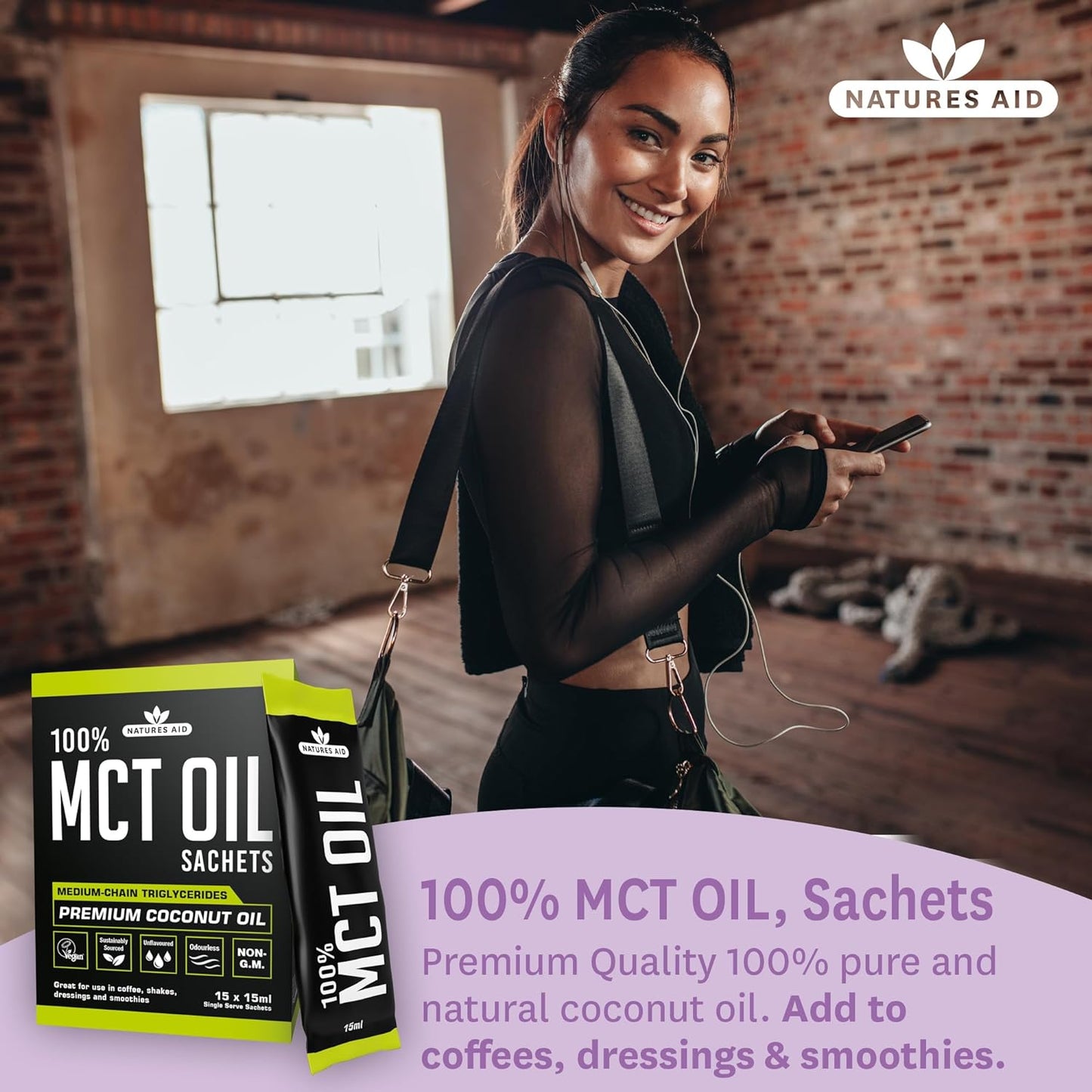 Natures Aid 100 Percent MCT Oil, Premium Coconut Oil, Sustainably Sourced, Add to Coffees or Shakes, Vegan, 500 ml