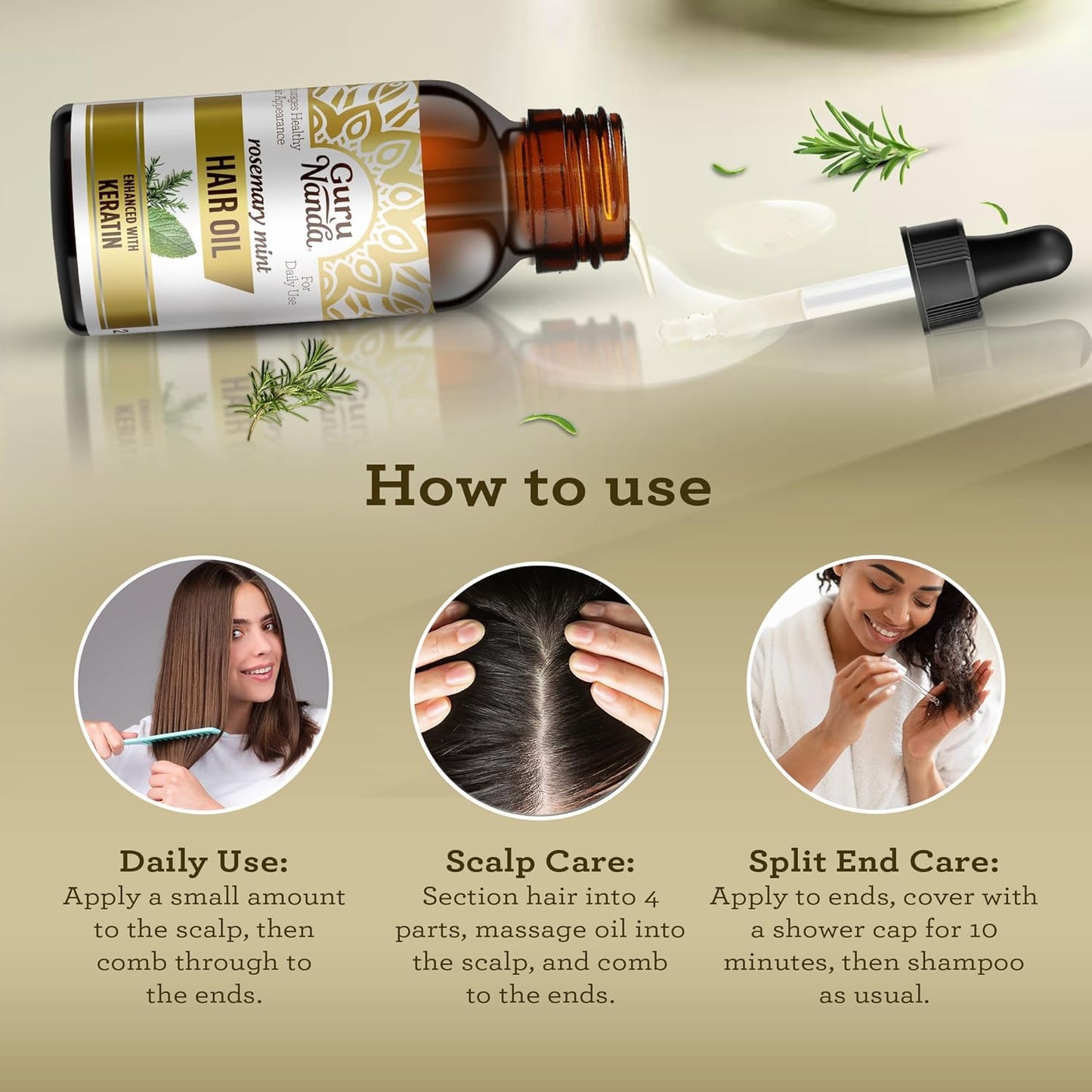 GuruNanda Rosemary Mint for Hair Growth with Keratin & Vitamin E Oil - Encourages Scalp, Shine & Hair Strengthening- 100% Natural, Cruelty-Free, 8oz