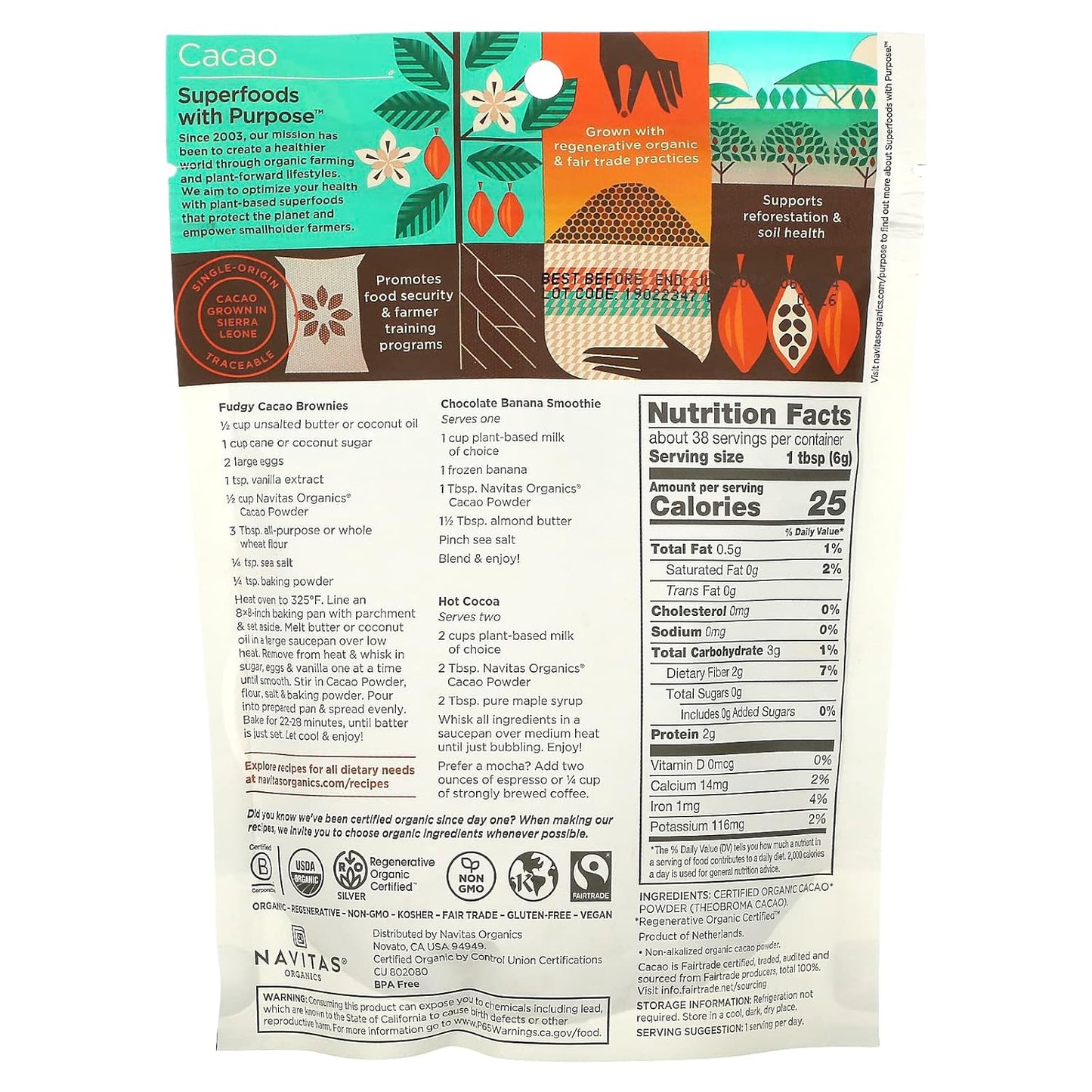 Navitas Organics Organic Cacao Powder, Non-GMO, Fair Trade, Gluten-Free, 16 Ounce / 454gram