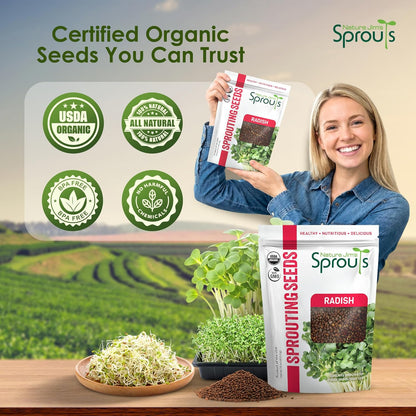Nature Jims Broccoli Sprouts & Radish Seeds – Organic Broccoli Sprouts, Organic Radish Seeds, Non-GMO for Indoor/Outdoor Growing, Microgreens Bundle, 8oz + 16oz
