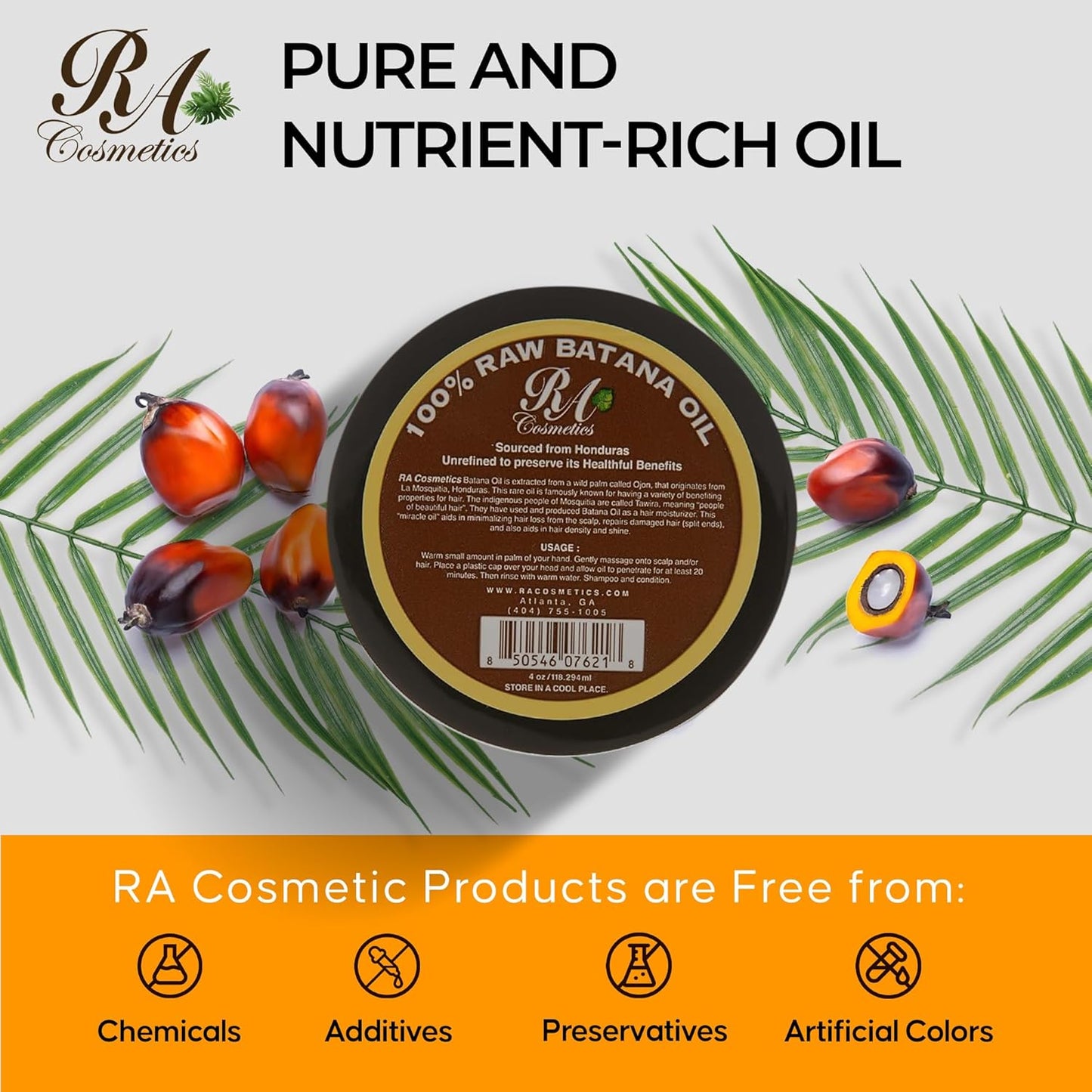 RA COSMETICS 100% Natural Unrefined Batana Hair Oil for Growth, Repair & Strength | 8 oz Nourishing Moisturizer for Damaged Hair from Honduras