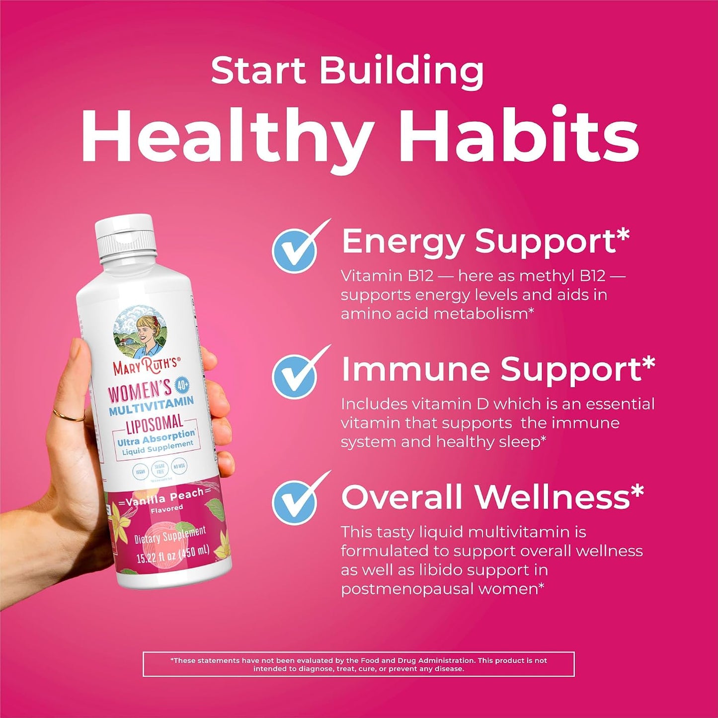 MARYRUTH'S Multivitamin Liposomal for Women 40+ | Womens Multivitamin Liposomal | Immune Support Supplement | Menopause Support| Methylated Multivitamin | Vegan | Sugar Free | Non-GMO | 15.22 Fl Oz