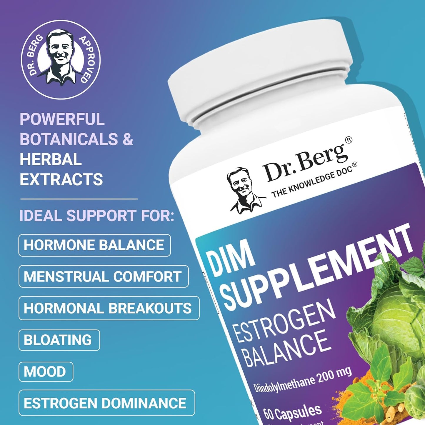 Dr. Berg DIM Supplement Estrogen Balance - Original Estrogen Supplement for Women with Diindolylmethane for Menstrual Symptoms & Menopause Relief & Black Pepper for Enhanced Absorption - 60 Capsules