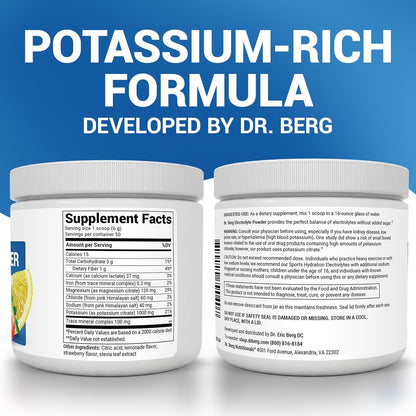 Dr. Berg Zero Sugar Hydration Keto Electrolyte Powder - Enhanced w/ 1000 mg of Potassium & Real Pink Himalayan Salt (NOT Table Salt) - Lemonade Flavor Hydration Drink Mix Supplement - 100 Servings