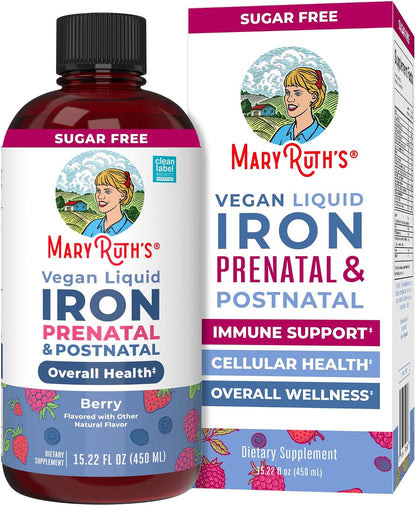 Iron Supplement Prenatal & Postnatal | Liquid Iron Supplement for Pregnant & Lactating | Iron Supplement for Iron Deficiency | Immune Support | Sugar Free | Vegan | Non-GMO | Gluten Free | 15.22 Fl Oz