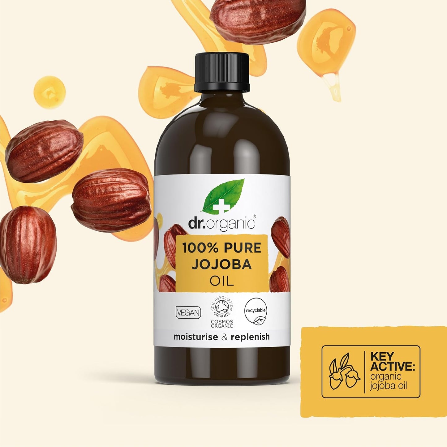 Dr Organic Jojoba Oil, 100% Pure & Natural, Moisturising, Multi Action, Face, Body & Hair, Massage, Carrier Oil, Aromatherapy, Vegan, Cruelty Free, Paraben & SLS Free, Certified Organic, 100ml