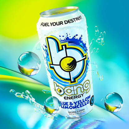 Bang Energy Blue and Yellow Limoncello, 0 Calories, Sugar Free with Super Creatine, 16oz Cans - Blue and Yellow Limoncello Bang Energy drinks 16 oz. Cans) – With Queen Jax Fridge Magnet - Exclusive Flavor! Zero Calories