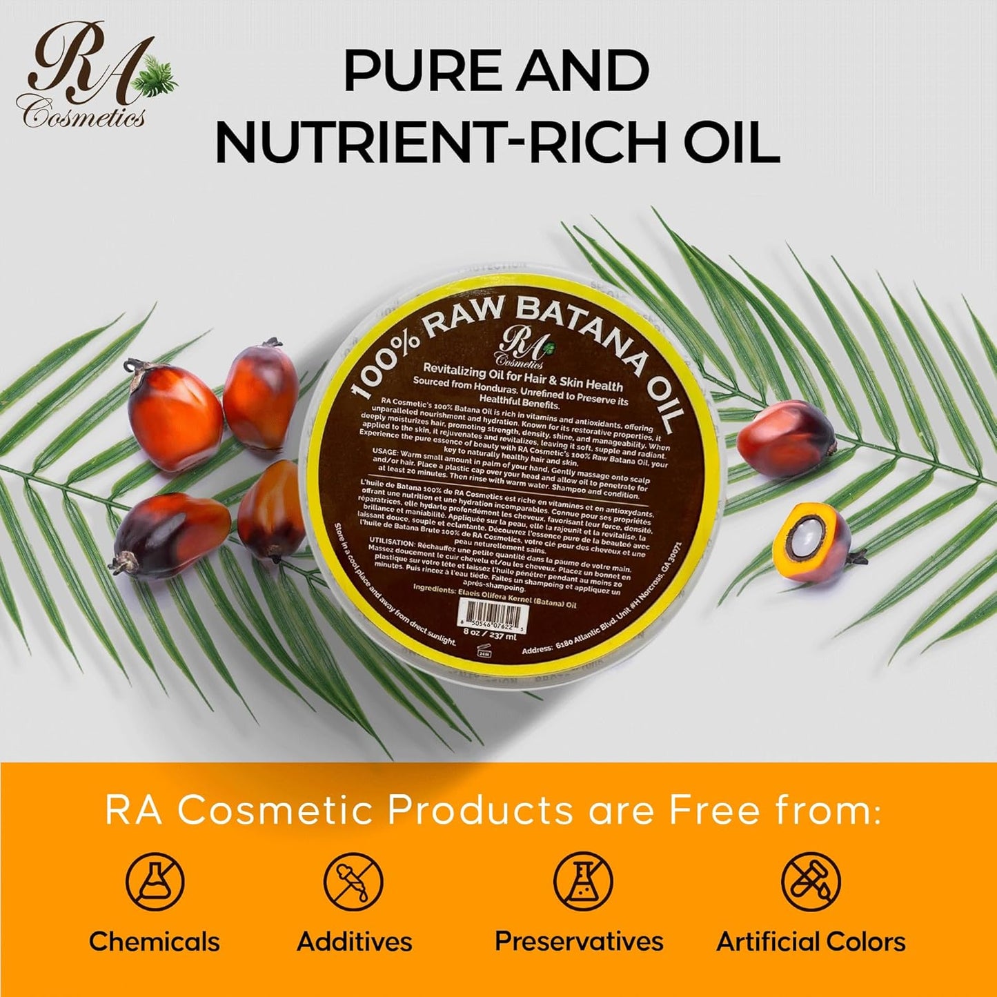 RA COSMETICS 100% Natural Unrefined Batana Hair Oil for Growth, Repair & Strength | 8 oz Nourishing Moisturizer for Damaged Hair from Honduras