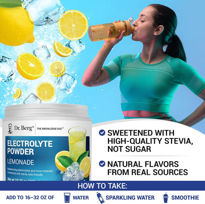 Dr. Berg Zero Sugar Hydration Keto Electrolyte Powder - Enhanced w/ 1000 mg of Potassium & Real Pink Himalayan Salt (NOT Table Salt) - Lemonade Flavor Hydration Drink Mix Supplement - 100 Servings