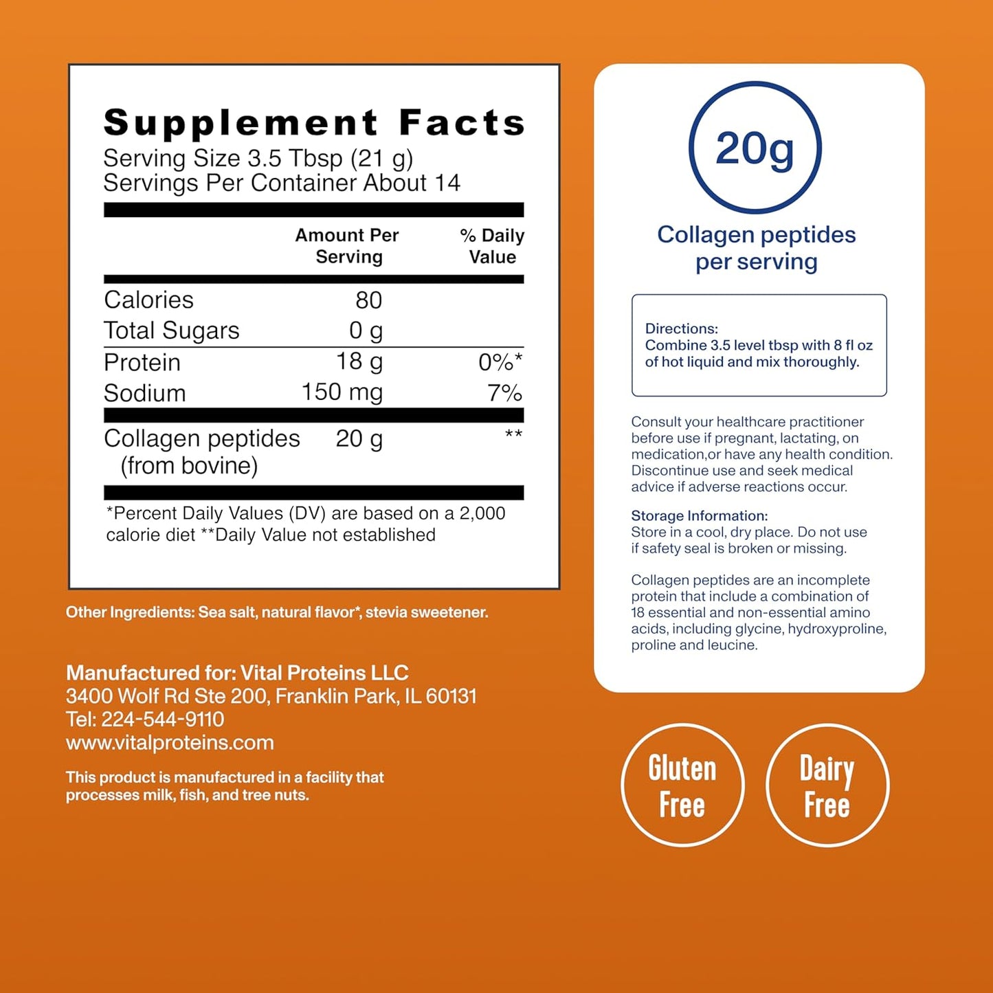 Vital Proteins Collagen Peptides Powder - Grass Fed Collagen Peptides for Hair, Nail, Skin, Bone & Joint Health, Vanilla, 23.2 Ounces