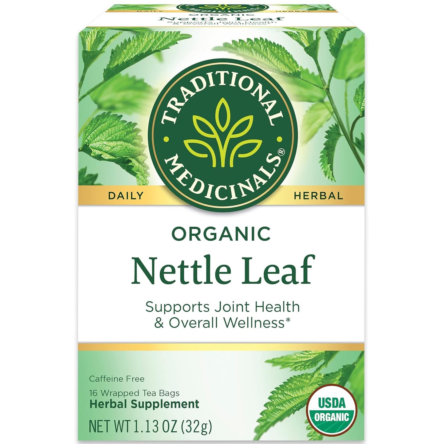 Traditional Medicinals Organic Nettle Leaf Herbal Tea, Supports Joint Health & Overall Wellness, (Pack of 2) - 32 Tea Bags Total
