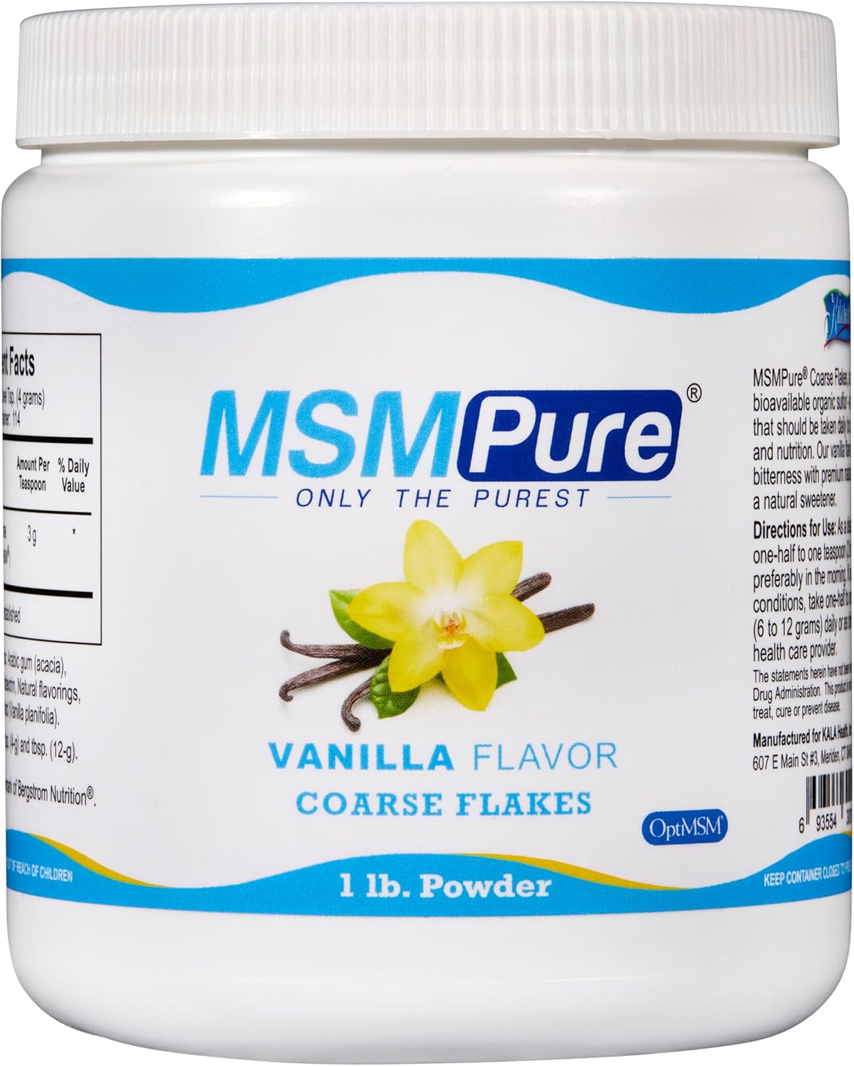 KALA HEALTH MSMPure Lemon Lime Flavored Coarse MSM Powder Flakes – Organic Sulfur for Joint Flexibility, Skin Appearance, and Hair & Nail Support – 8.8 oz, USA Made, Distilled Crystals