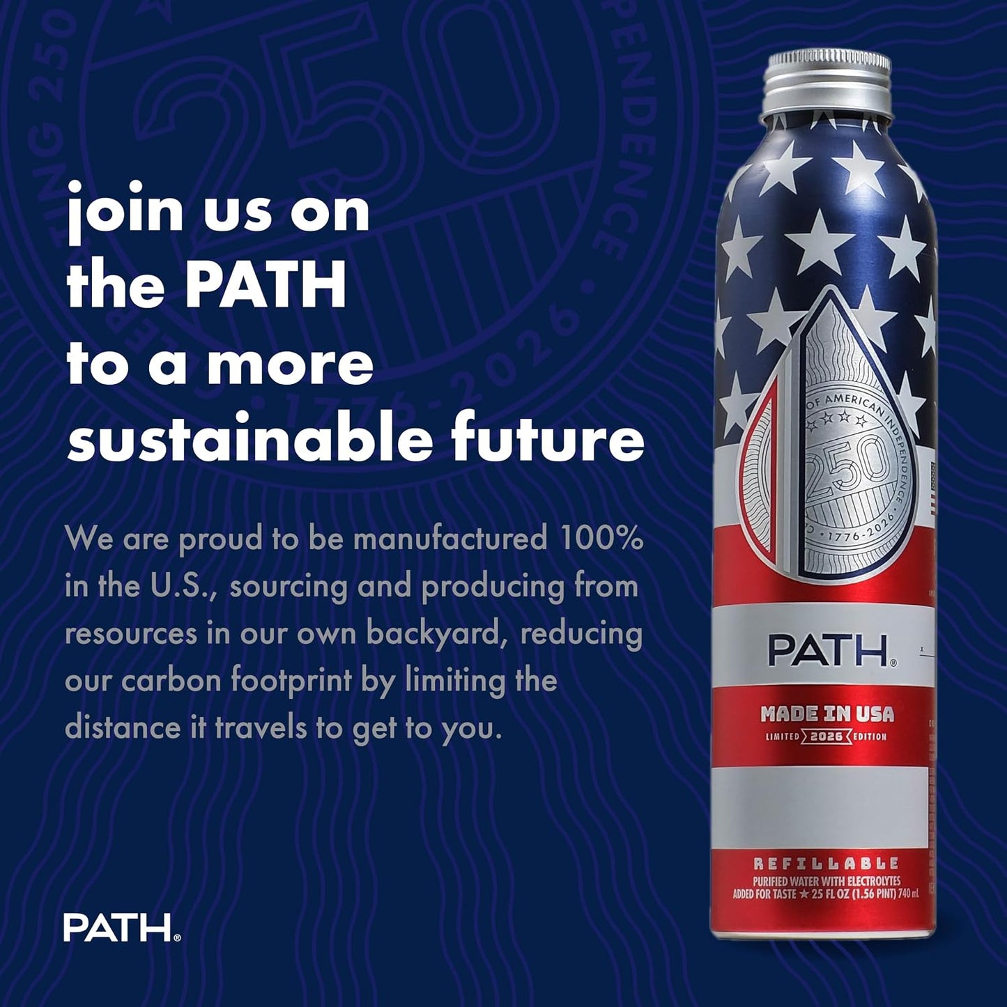PATH Water Made in USA Ultra-Purified Water in Aluminum Bottle - BPA-Free, Reusable, Infinitely Recyclable - 25 fl oz (Pack of 12)
