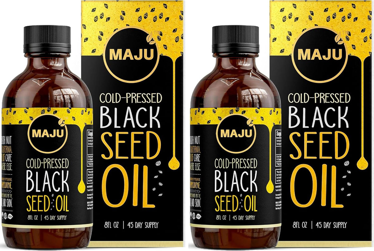MAJU's Black Seed Oil 16oz: 2X Thymoquinone, Cold Pressed Turkish Black Cumin Nigella Sativa Seed Oil (Better Than Organic), Non-GMO, 100% Liquid Pure Blackseed, Glass Bottle