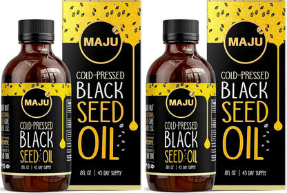 MAJU's Black Seed Oil 16oz: 2X Thymoquinone, Cold Pressed Turkish Black Cumin Nigella Sativa Seed Oil (Better Than Organic), Non-GMO, 100% Liquid Pure Blackseed, Glass Bottle
