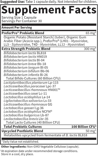 Garden of Life Dr Formulated Once Daily 3-in-1 Complete Probiotics, Prebiotics & Postbiotics Supplement for Women and Men’s Digestive & Immune Health – Extra Strength, 100 Billion CFU, 30 Day Supply