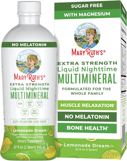 MaryRuth Organics Liquid Nighttime Multimineral | No Melatonin | Bedtime Routine | Magnesium Citrate | Calcium | Zinc | Vitamin D3| Available in 4 Flavors - Vegan | Sugar Free | Gluten Free | 32 Oz