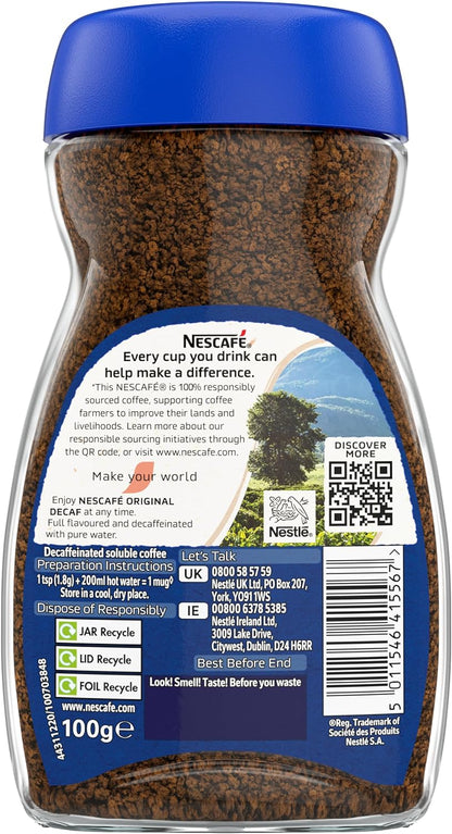 Nescafe Original Decaf Instant Coffee 200g, Rich Aroma, Full & Bold Flavour