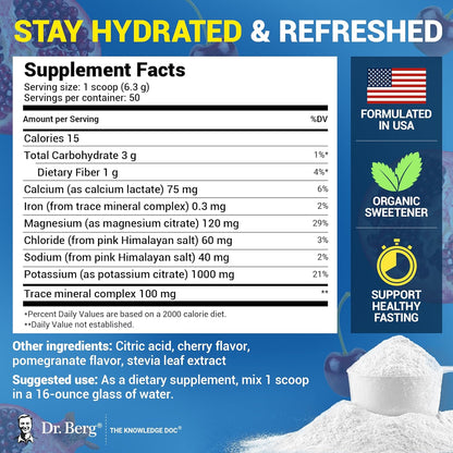 Dr. Berg Zero Sugar Hydration Keto Electrolyte Powder - Enhanced w/ 1000 mg of Potassium & Real Pink Himalayan Salt (NOT Table Salt) - Lemonade Flavor Hydration Drink Mix Supplement - 100 Servings