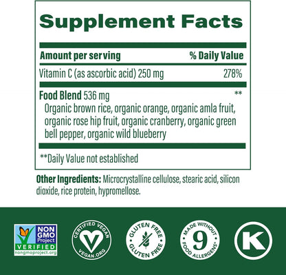 MegaFood Complex C - Vegan Immune Support Supplement with Vitamin C 250 mg, Made with Real Food Including Orange, Cranberry & Brown Rice, Gluten-Free, Kosher - 30 Tablets, 30 Servings