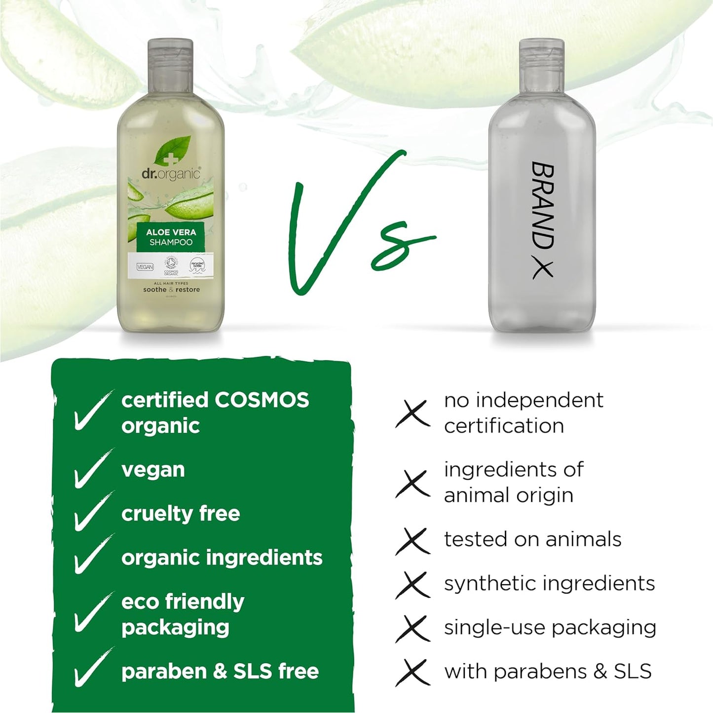 Dr Organic Aloe Vera Shampoo, Soothing, All Hair Types, Natural, Vegan, Cruelty-Free, Paraben & SLS-Free, Recyclable & Recycled Ocean Bound Plastic, Certified Organic, 265ml, Packaging may vary