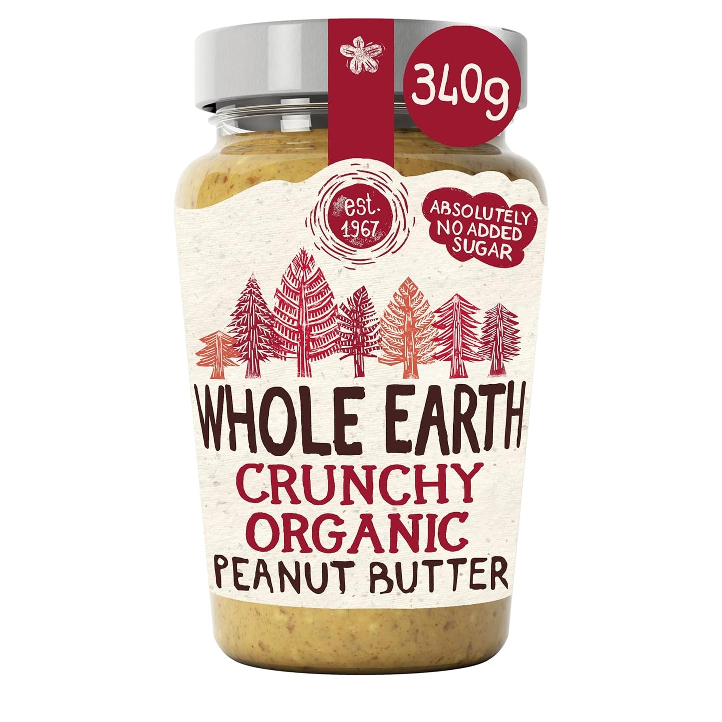 Whole Earth Crunchy Organic Peanut Butter, 340 g Jar, Original Nut Spread Made with All Natural Ingredients, No Added Sugar, Gluten Free, Vegetarian & Vegan Friendly