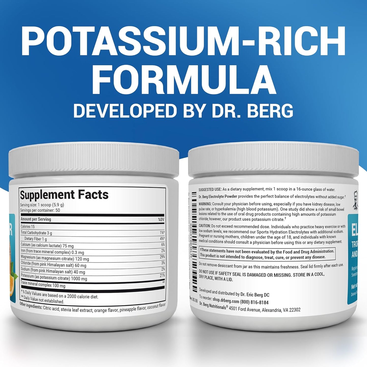 Dr. Berg Zero Sugar Hydration Keto Electrolyte Powder - Enhanced w/ 1000 mg of Potassium & Real Pink Himalayan Salt (NOT Table Salt) - Lemonade Flavor Hydration Drink Mix Supplement - 100 Servings