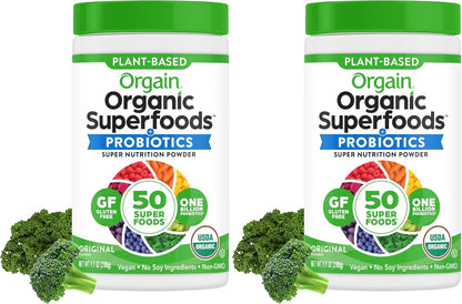 Orgain Organic Greens Powder + 50 Superfoods, Berry - 1 Billion Probiotics for Digestive Health, Antioxidants, Vegan, Plant-Based, Gluten-Free, Non-GMO, Green Juice & Smoothie Drink Mix - 0.62lb