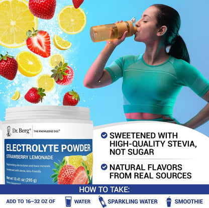 Dr. Berg Zero Sugar Hydration Keto Electrolyte Powder - Enhanced w/ 1000 mg of Potassium & Real Pink Himalayan Salt (NOT Table Salt) - Lemonade Flavor Hydration Drink Mix Supplement - 100 Servings