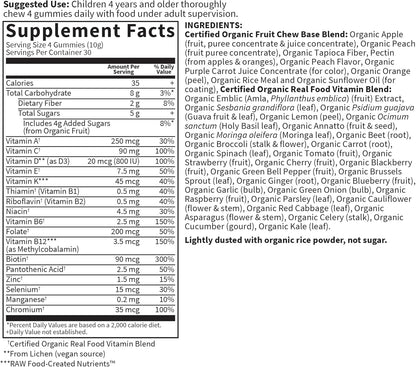 Garden of Life - mykind Organics Kids Gummy Vitamins - Fruit - Certified Organic, Non-GMO & Vegan Complete Children's Multi - B12, C & D3 - Gluten, Soy & Dairy Free - 120 Real Fruit Chew Gummies