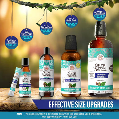 GuruNanda CocoMint Oil Pulling Mouthwash for Complete Oral Hygiene, 7 Essential Oils & Vitamins for Happy Teeth & Gums & Fresh Breath, Alcohol-Free, 16 oz