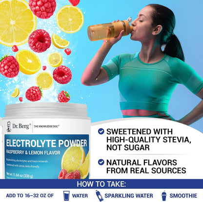 Dr. Berg Zero Sugar Hydration Keto Electrolyte Powder - Enhanced w/ 1000 mg of Potassium & Real Pink Himalayan Salt (NOT Table Salt) - Lemonade Flavor Hydration Drink Mix Supplement - 100 Servings