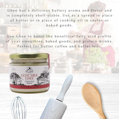 Mt. Capra Goat Milk Ghee | Grass-Fed Clarified Butter High in MCT Oil Perfect for Bulletproof Coffee, Keto, Paleo, and Whole 30 Diets | Pasture Raised and Unsalted | 59 Servings - 10 fl oz