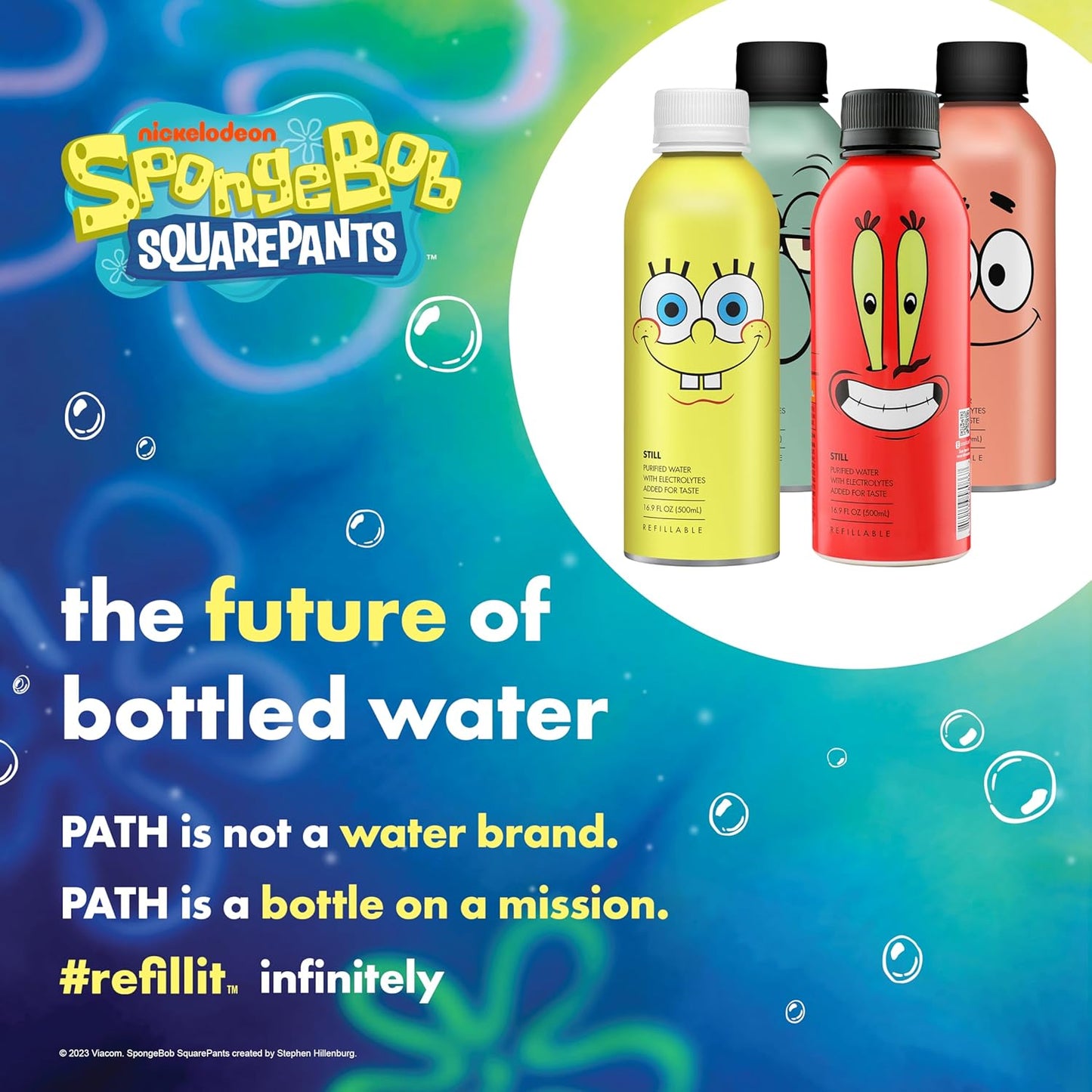 PATHWATER Still Water Ultra-Purified, pH-Balanced, Locally Sourced SpongeBob All-Stars Variety Pack Aluminum Bottle BPA Free, Reusable, Infinitely Recyclable Bottled Water 16.9oz (Pack of 1)