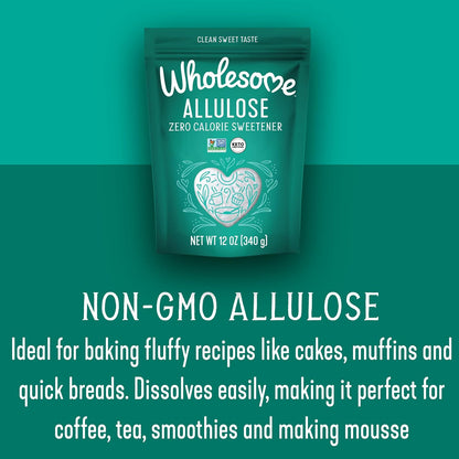 Wholesome Allulose Sweetener, 12-Ounce Bag, Zero Calorie Granulated Sugar Substitute, Non GMO, Non Erythritol, Gluten Free & Vegan Keto Sweetener