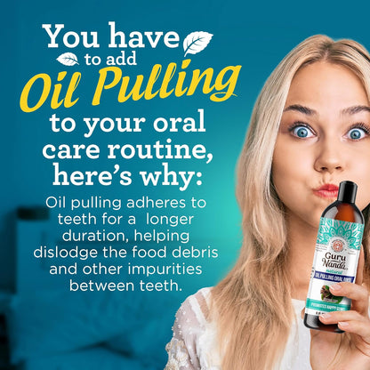 GuruNanda CocoMint Oil Pulling Mouthwash for Complete Oral Hygiene, 7 Essential Oils & Vitamins for Happy Teeth & Gums & Fresh Breath, Alcohol-Free, 16 oz