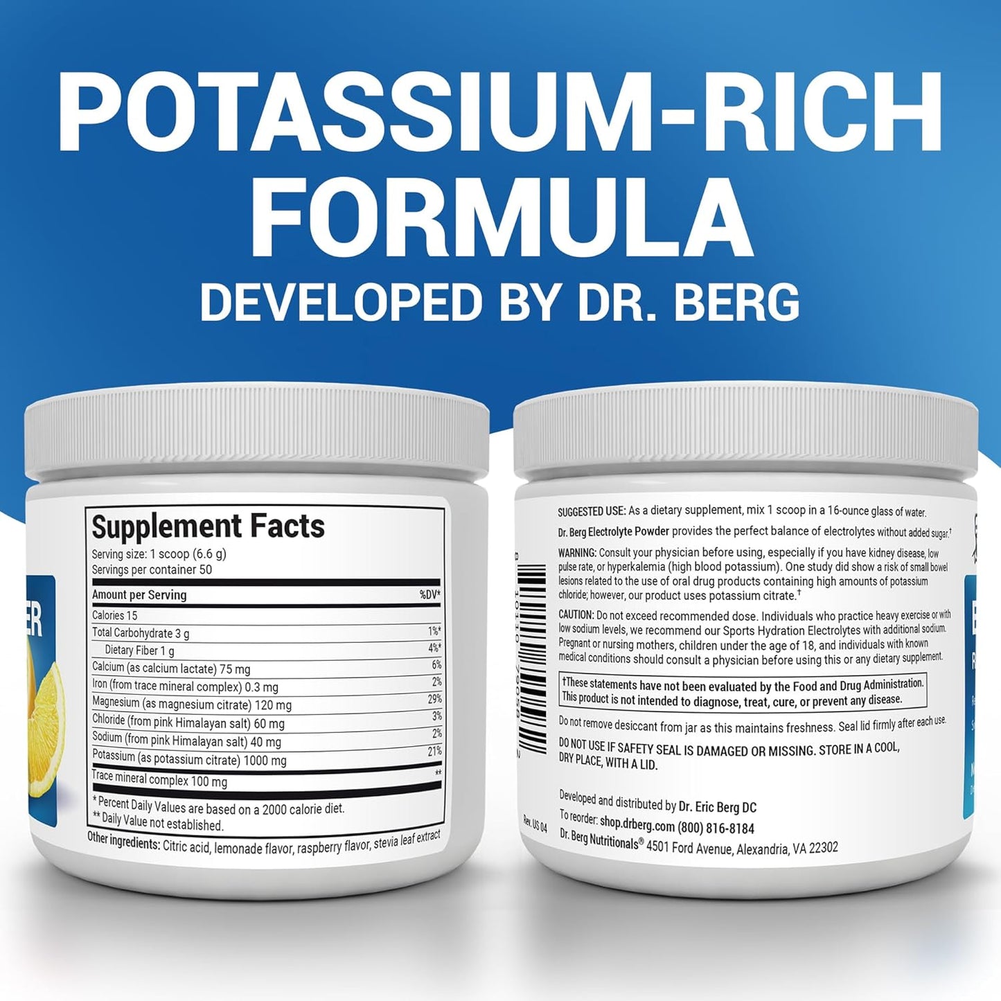 Dr. Berg Zero Sugar Hydration Keto Electrolyte Powder - Enhanced w/ 1000 mg of Potassium & Real Pink Himalayan Salt (NOT Table Salt) - Lemonade Flavor Hydration Drink Mix Supplement - 100 Servings