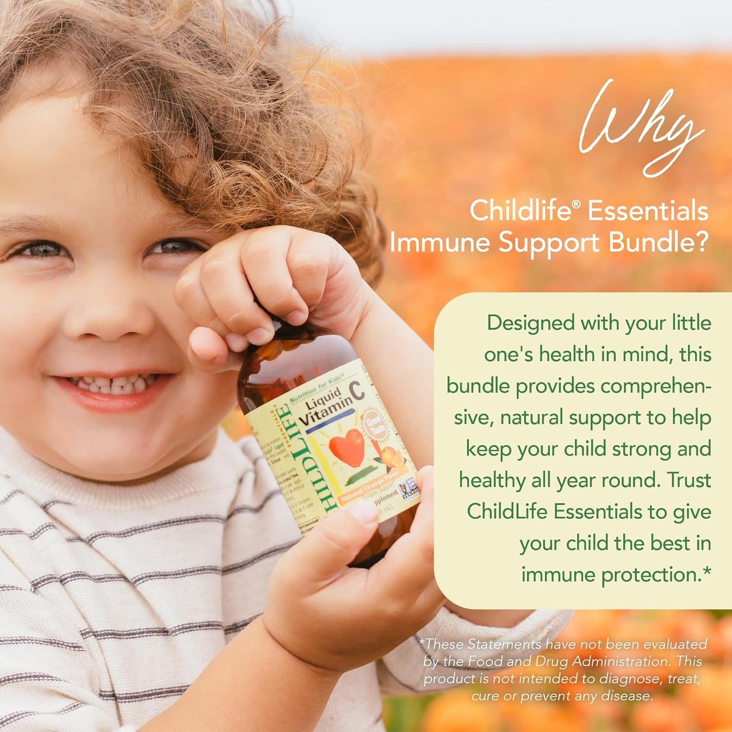 ChildLife Essentials Immune Support  for Infants, Babies, Kids, and Toddlers - Vitamin D3 Natural Berry Drops, Liquid Vitamin C Natural Orange, Echinacea Natural Orange, and First Defense
