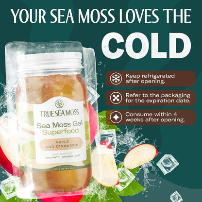 TrueSeaMoss Sea Moss Gel – Made in USA – Wildcrafted Seamoss, Fresh Fruits & Sea Vegetables – Apple/Cinnamon, Pack of 1 (Labels may Vary)