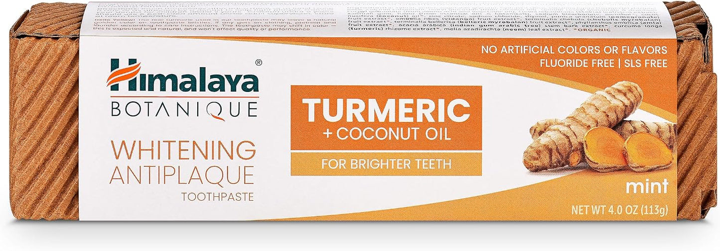 Himalaya Botanique Turmeric Whitening Antiplaque Toothpaste, Mint, 2 Pack