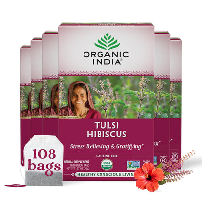 ORGANIC INDIA Tulsi Moringa Tea Bags - Holy Basil, Lemongrass, Moringa Leaves, Stress Relieving & Nourishing, Immune Support Tea, Vegan, Certified Organic, Caffeine-Free - 18 Infusion Bags, 6 Pack