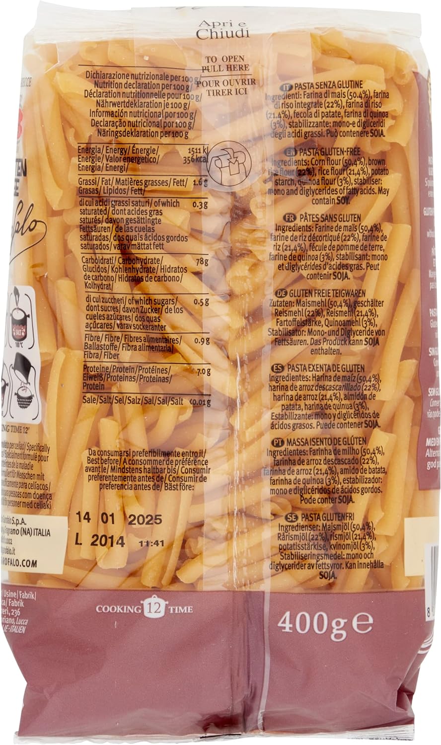 Garofalo Gluten Free Casarecce Italian Dried Pasta, 400g - Suitable for Coeliac and Vegan diets (Pack of 1)