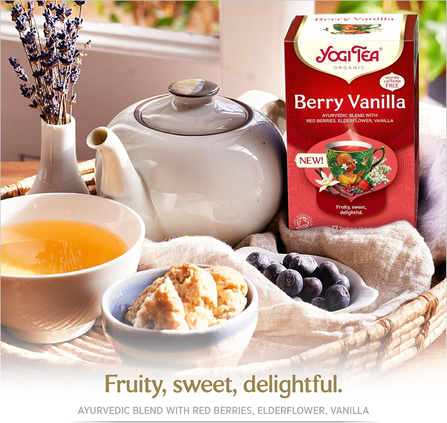 Yogi Tea, Berry Vanilla, Organic Herbal Tea, Naturally Caffeine Free, Blend of Red Berries, Vanilla and Elderflower, 6 Packs x 17 Tea Bags (102 Teabags Total)