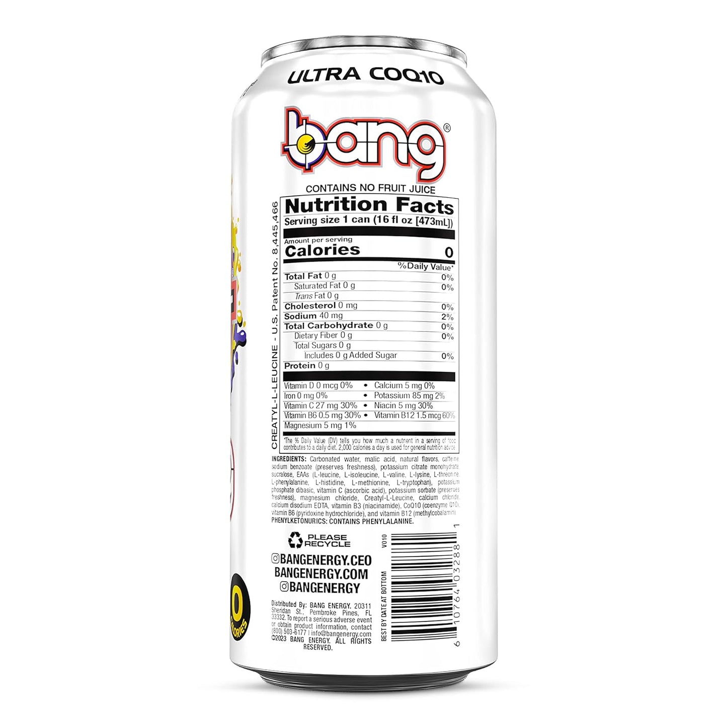 Bang Energy Nectarine Blueberry, Sugar-Free Energy Drink , 16-Ounce.