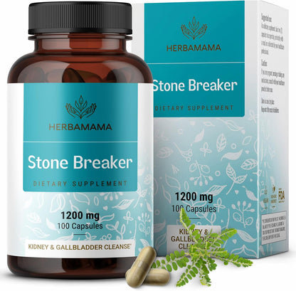 HERBAMAMA Stone Breaker Chanca Piedra Pills - Organic Chanca Piedra Stone Breaker Kidney Stones Dissolver - Kidney & Gallbladder Cleanse - 1200mg, 100 Capsules