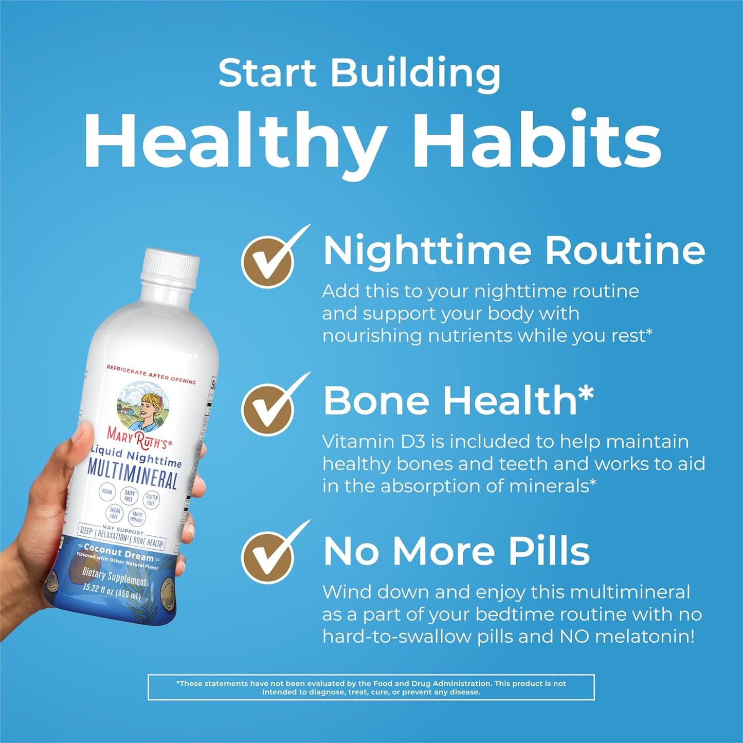 MaryRuth Organics Liquid Nighttime Multimineral | No Melatonin | Bedtime Routine | Magnesium Citrate | Calcium | Zinc | Vitamin D3| Available in 4 Flavors - Vegan | Sugar Free | Gluten Free | 32 Oz