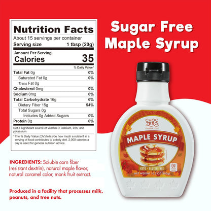 ChocZero Sugar Free Maple Syrup, No Sugar Alcohols, Keto, Low Carb, High Fiber, 10.5 oz Bottle