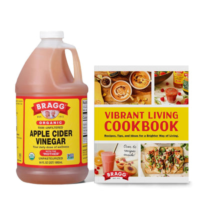 Bragg Organic Apple Cider Vinegar 64oz Cookbook Bundle – USDA Certified Organic – All Natural Ingredients