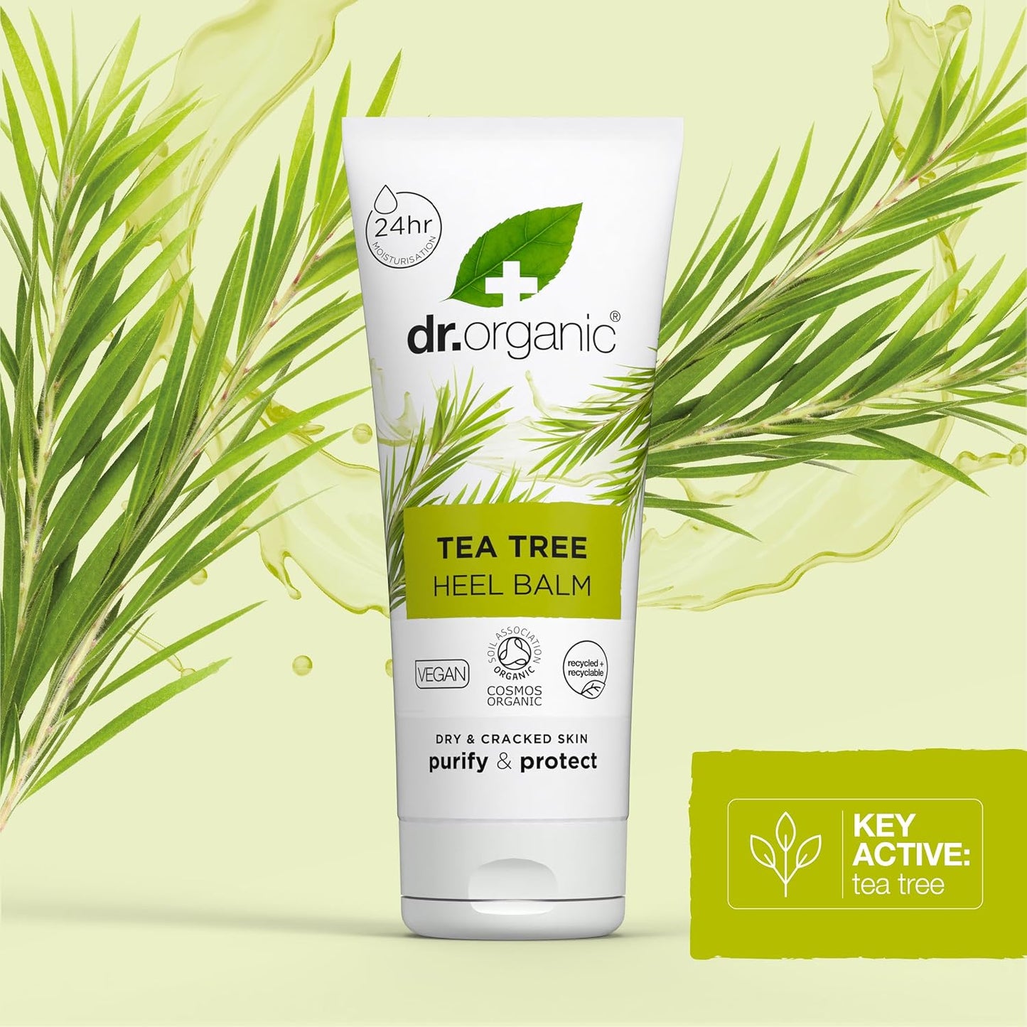 Dr Organic Tea Tree Heel Balm, for Dry & Cracked Feet, Cleansing, with Natural Sunflower Oil, Vegan, Cruelty Free, Paraben & SLS Free, Certified Organic, 100 ml